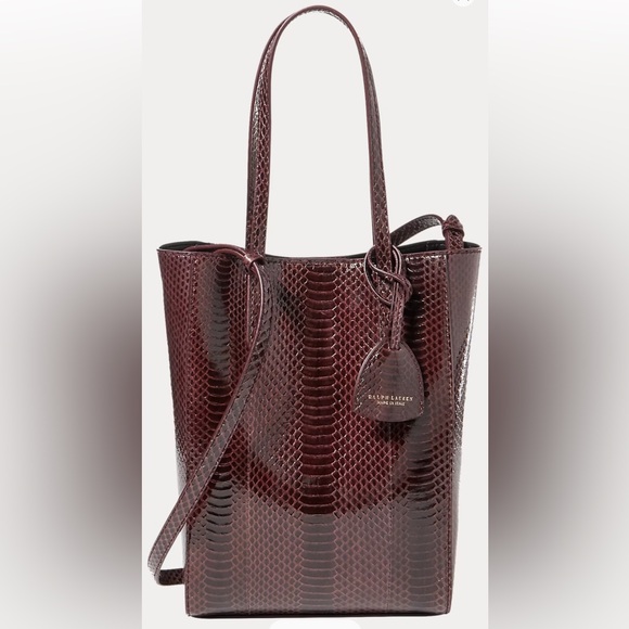 Ralph Lauren Collection Ayers Mini Modern Tote in Bordeaux snake skin - Picture 2 of 9